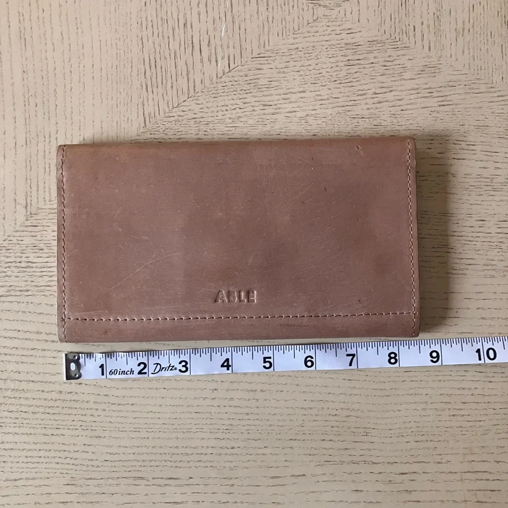 Able Debre Ethiopian  Leather Trifold Wallet in Taupe